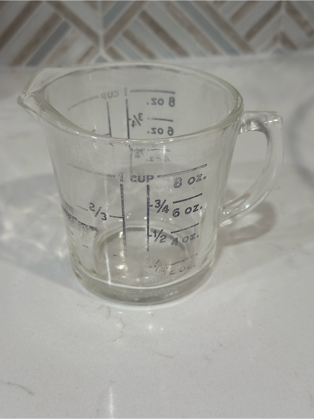Vintage Fire-King 496 8 Oz 1 Cup Glass Measuring Cup Black Lettering USA